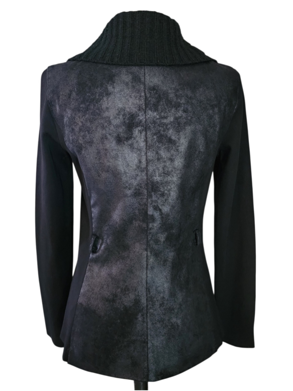 Armani Exchange Black Asymmetric Zip Jacket M Knit Cowl Faux Suede Leather Moto - Picture 6 of 14
